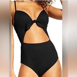 Women’s Shade & Shore One-Piece Swimsuit Black with Cut-outs- Size 34C Sexy